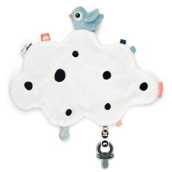 Done by Deer Doudou Personnalise | Doudou Plat Avec Attache Sucette - Happy Clouds Bleu