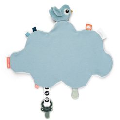 Done by Deer Doudou Personnalise | Doudou Plat Avec Attache Sucette - Happy Clouds Bleu