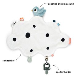 Done by Deer Doudou Personnalise | Doudou Plat Avec Attache Sucette - Happy Clouds Bleu