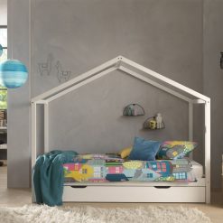 VIPACK Meuble Bebe | Lit Maison Dallas Avec Tiroir Blanc - 90 X 200 Cm