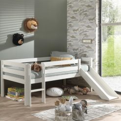 JAXX Meuble Bebe | Lit Mi-Hauteur Pino Avec Toboggan Blanc - 90 X 200 Cm