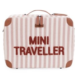 Childhome Bagagerie Enfant | Valise Mini Traveller - Rayures Nude Terracotta