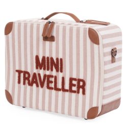 Childhome Bagagerie Enfant | Valise Mini Traveller - Rayures Nude Terracotta