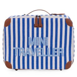 Childhome Bagagerie Enfant | Valise Mini Traveller - Rayures Bleu Electrique Bleu Clair