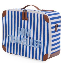 Childhome Bagagerie Enfant | Valise Mini Traveller - Rayures Bleu Electrique Bleu Clair