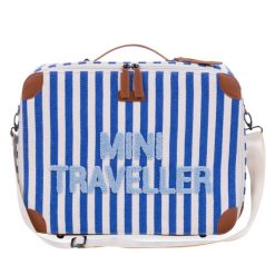 Childhome Bagagerie Enfant | Valise Mini Traveller - Rayures Bleu Electrique Bleu Clair