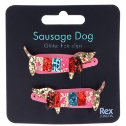 Rex London Accessoires Bebe | Lot De 2 Barrettes A Paillettes - Chien Saucisse