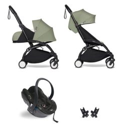 BABYZEN Poussette Combinee | Poussette Duo Yoyo Complete Chassis Noir 0+ Et 6+ Et Siege Auto Izi Go Modular I-Size Groupe 0+ Noir - Olive