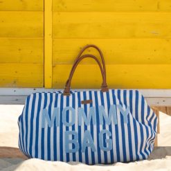 Childhome Sac A Langer | Mommy Bag Large - Rayures Bleu Electrique Bleu Clair