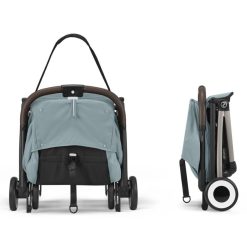 Cybex Poussette Compacte | Poussette De Voyage Ultra-Compacte Orfeo Chassis Taupe - Stormy Blue