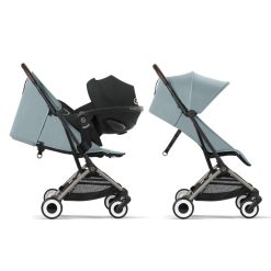 Cybex Poussette Compacte | Poussette De Voyage Ultra-Compacte Orfeo Chassis Taupe - Stormy Blue