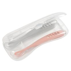 BÉABA Repas | Lot De 2 Cuilleres 1Er Age Silicone - Grey & Pink