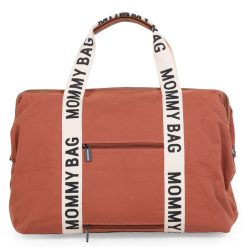 Childhome Sac A Langer | Mommy Bag Large Signature Canvas - Terracotta