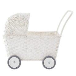 Olli Ella Mes Premiers Jouets | Landau Chariot Strolley En Rotin - Blanc