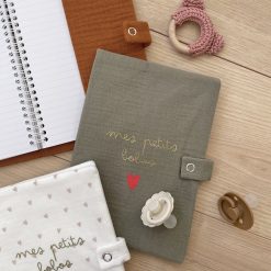 Atelier Wagram Textile | Protege-Carnet De Sante - Vert Olive Mes Petits Bobos