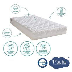 P'tit Lit Literie Bebe | Matelas Mon P'Tit Matelas Climatise Anti-Acariens - 60 X 120 Cm