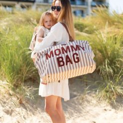 Childhome Sac A Langer | Mommy Bag Large - Rayures Nude Terracotta