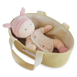 Doudou et Compagnie Mes Premiers Jouets | Poupon Blanc Et Rose Avec Couffin