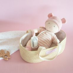 Doudou et Compagnie Mes Premiers Jouets | Poupon Blanc Et Rose Avec Couffin