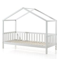 VIPACK Meuble Bebe | Lit Maison Dallas Avec Barriere Et Tiroir Blanc - 90 X 200 Cm