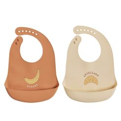 OYOY Bavoir | Lot De 2 Bavoirs En Silicone - Caramel Et Beige