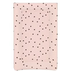 Rose in April Matelas Et Housse A Langer | Housse De Matelas A Langer Fanny - Rose Coeurs Noirs