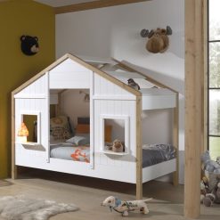 VIPACK Meuble Bebe | Lit Maison Babs Blanc Et Naturel - 90 X 200 Cm