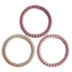 mushie Hygiene & Soin | Lot De 3 Bracelets De Dentition - Linen Peony & Pale Pink